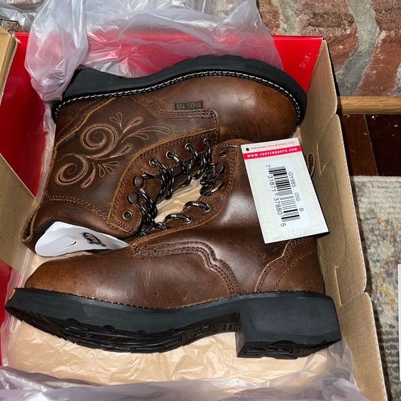 NIB - Justin Steel Toe Gypsy Lace Up Boots - Picture 3 of 9